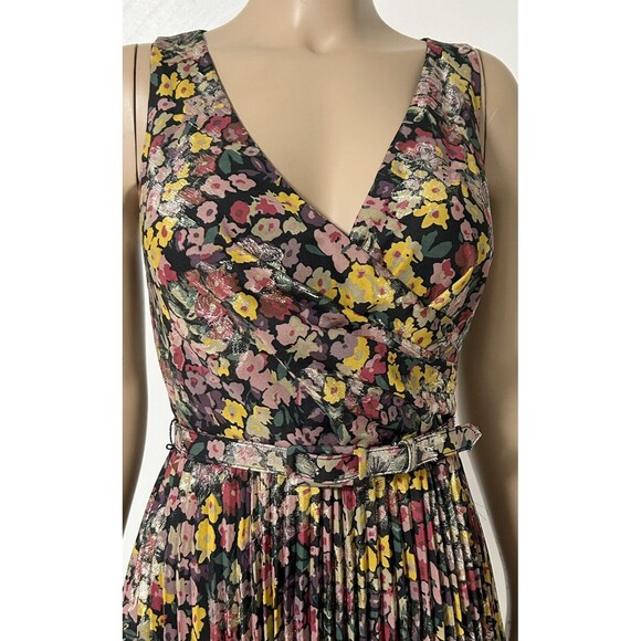 NWT Ralph Lauren Black Label Pleated Metallic Floral Dress Size 2 Jacquard - Picture 9 of 15